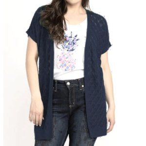 Vintage Y2K Point Zero Blue Pointelle Knit Cap Sleeve Open Cardigan Large